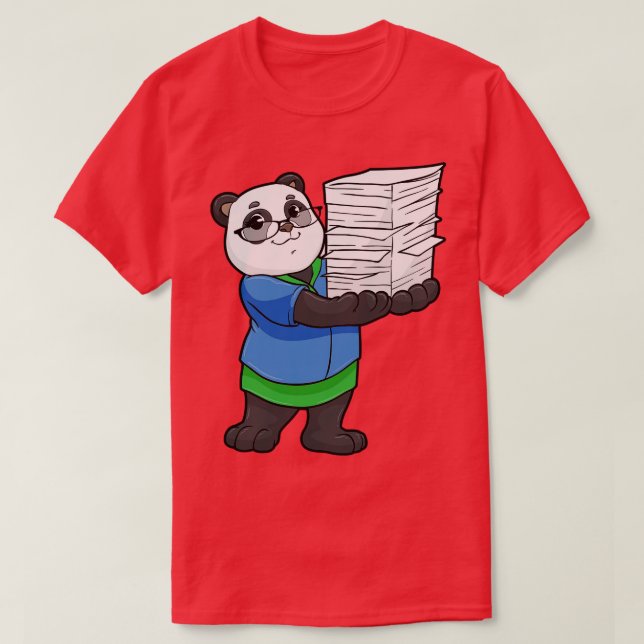 Panda as Secretary with Glasses and Stack of Paper T-Shirt (Design Front)