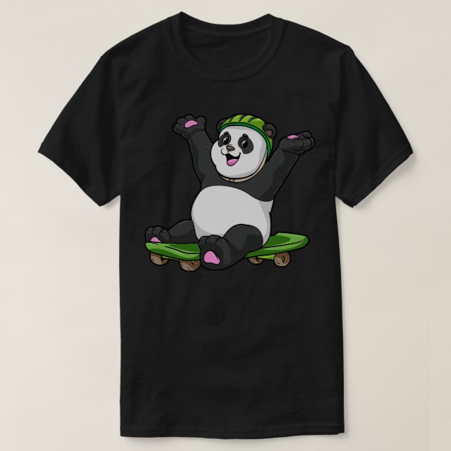 Panda as Skater with Skateboard and Helmet T-Shirt (Design Front)