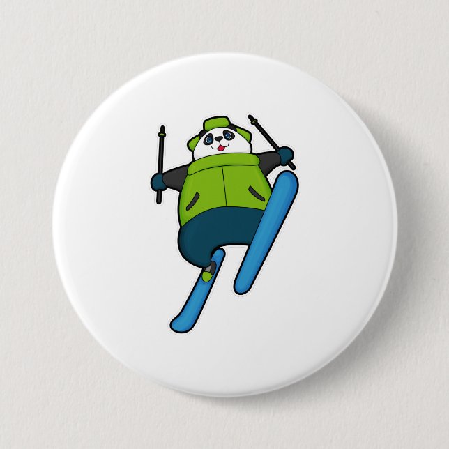 Panda as Ski jumper with Ski 7.5 Cm Round Badge (Front)