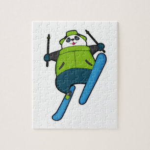 Panda as Ski jumper with Ski Jigsaw Puzzle