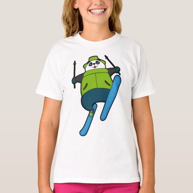 Panda as Ski jumper with Ski T-Shirt (Front)