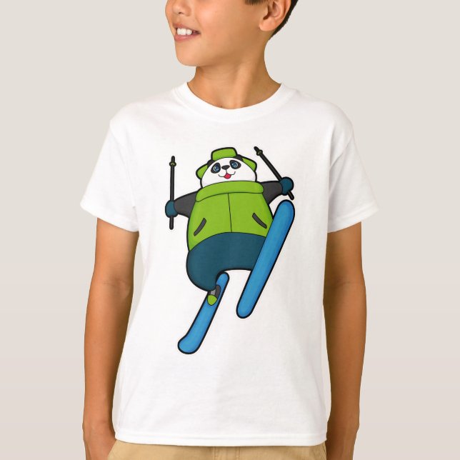 Panda as Ski jumper with Ski T-Shirt (Front)