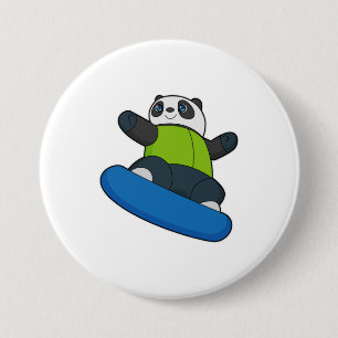 Panda as Snowboarder with Snowboard 7.5 Cm Round Badge