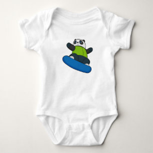 Panda as Snowboarder with Snowboard Baby Bodysuit