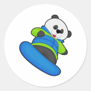 Panda as Snowboarder with Snowboard Classic Round Sticker
