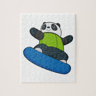 Panda as Snowboarder with Snowboard Jigsaw Puzzle