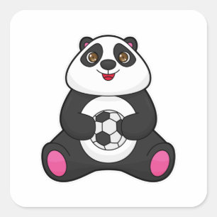 Panda as Soccer player with Soccer ball Square Sticker