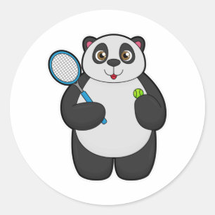 Panda as Tennis player with Tennis racket Classic Round Sticker