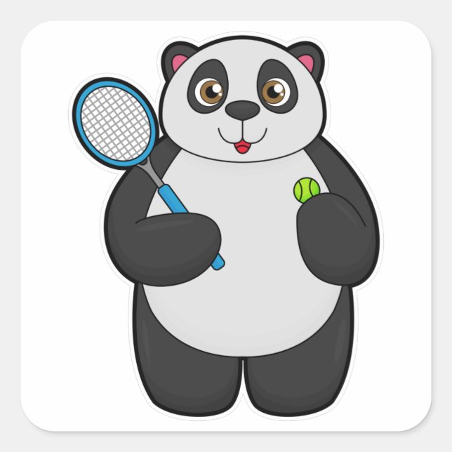 Panda as Tennis player with Tennis racket Square Sticker (Front)