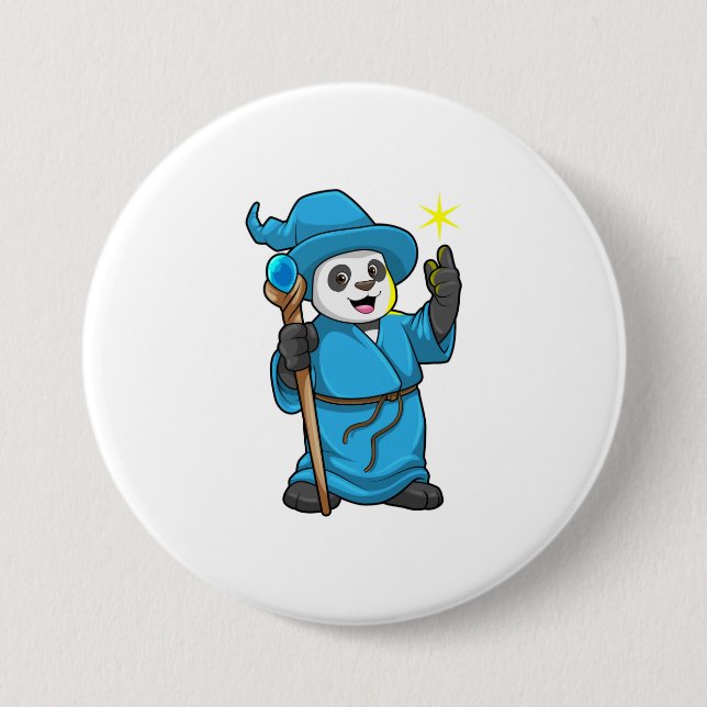 Panda as Wizard with Magic wand 7.5 Cm Round Badge (Front)