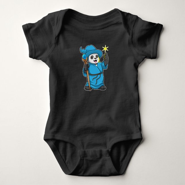 Panda as Wizard with Magic wand Baby Bodysuit (Front)