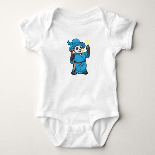 Panda as Wizard with Magic wand Baby Bodysuit (Front)