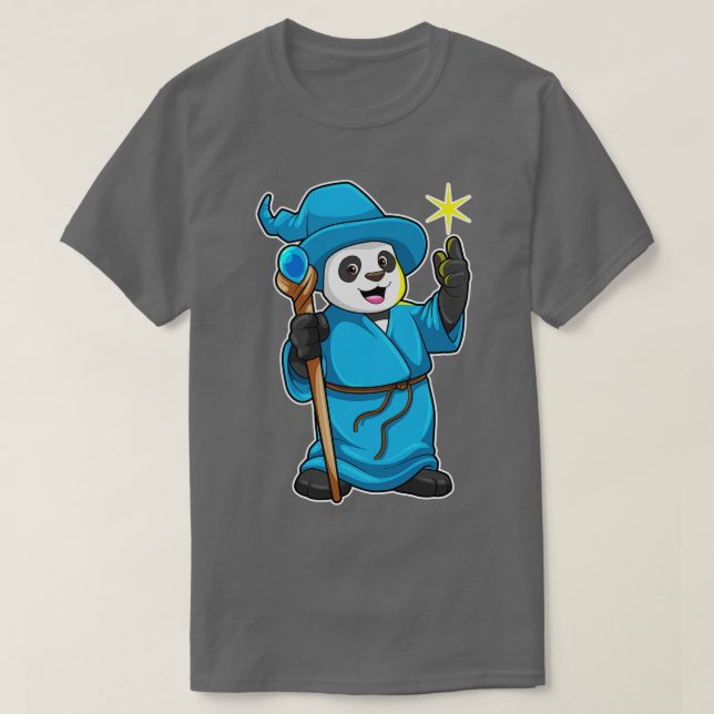 Panda as Wizard with Magic wand T-Shirt (Design Front)