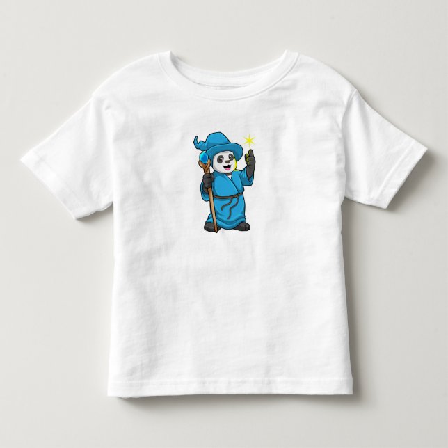 Panda as Wizard with Magic wand Toddler T-Shirt (Front)