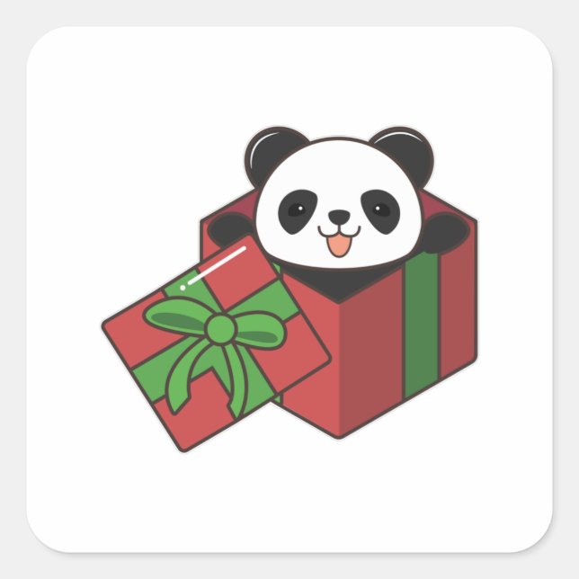 Panda at Birthday in Gift Square Sticker (Front)