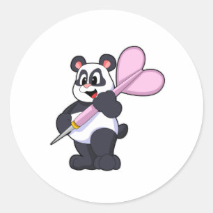 Panda at Darts with Dart Classic Round Sticker