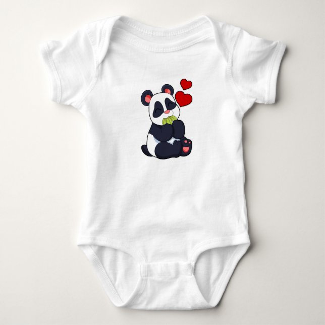 Panda at Eating of Leaves Baby Bodysuit (Front)