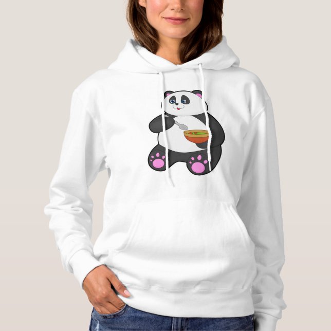 Panda at Eating with Spoon & Bowl Hoodie (Front)