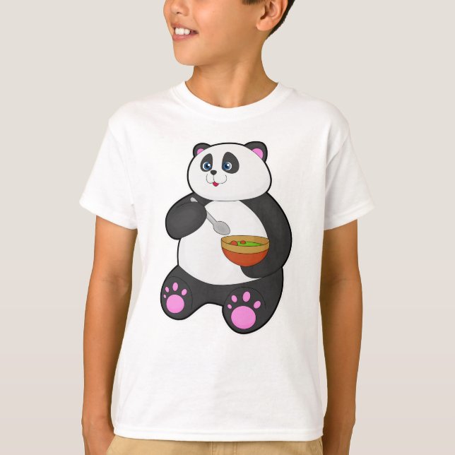 Panda at Eating with Spoon & Bowl T-Shirt (Front)