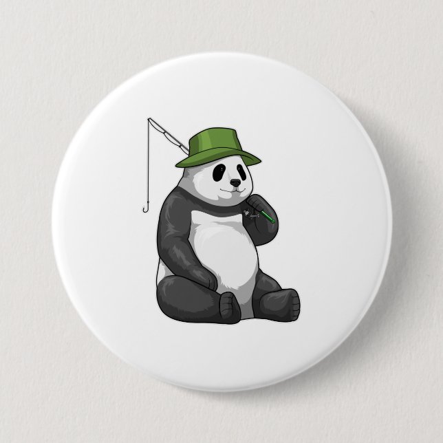 Panda at Fishing with Fishing rod 7.5 Cm Round Badge (Front)