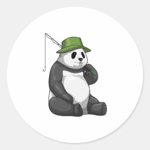 Panda at Fishing with Fishing rod Classic Round Sticker