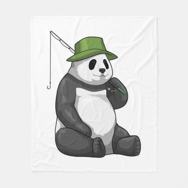 Panda at Fishing with Fishing rod Fleece Blanket (Front)