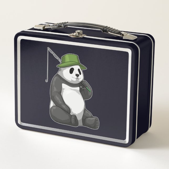 Panda at Fishing with Fishing rod Metal Lunch Box (Front)