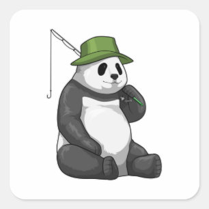 Panda at Fishing with Fishing rod Square Sticker