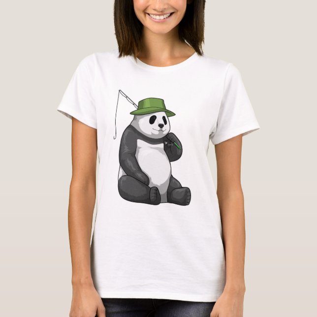 Panda at Fishing with Fishing rod T-Shirt (Front)