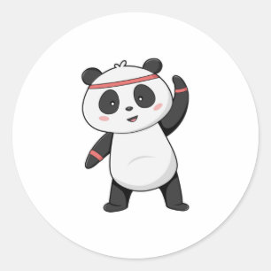 Panda at Fitness with Headband Classic Round Sticker