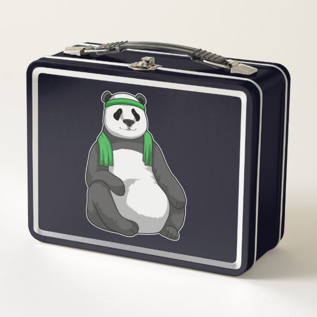 Panda at Fitness with Towel Metal Lunch Box (Front)