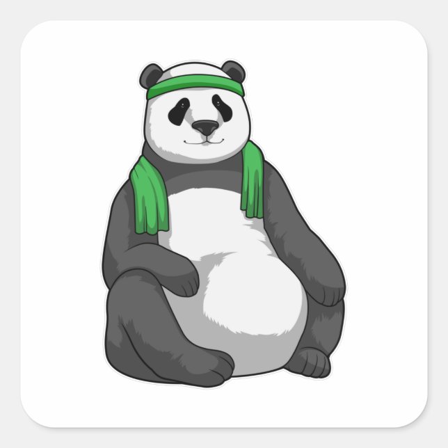 Panda at Fitness with Towel Square Sticker (Front)