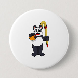 Panda at Hockey with Hockey bat 7.5 Cm Round Badge