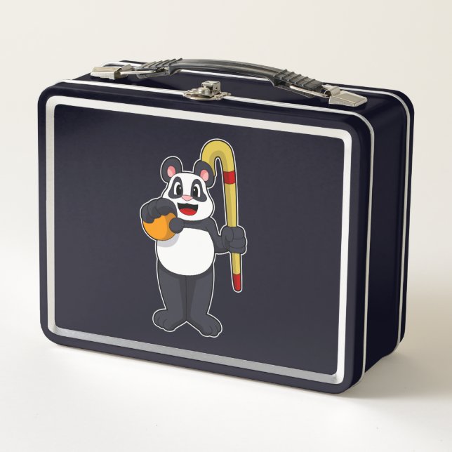 Panda at Hockey with Hockey bat Metal Lunch Box (Front)