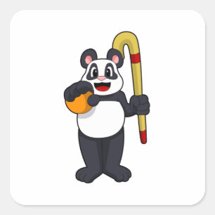 Panda at Hockey with Hockey bat Square Sticker