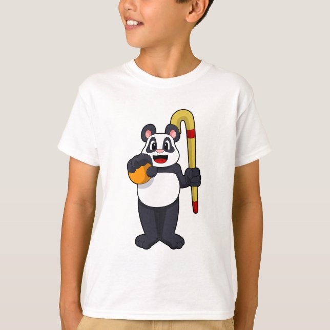 Panda at Hockey with Hockey bat T-Shirt (Front)