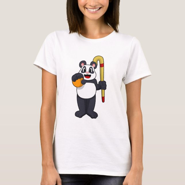 Panda at Hockey with Hockey bat T-Shirt (Front)