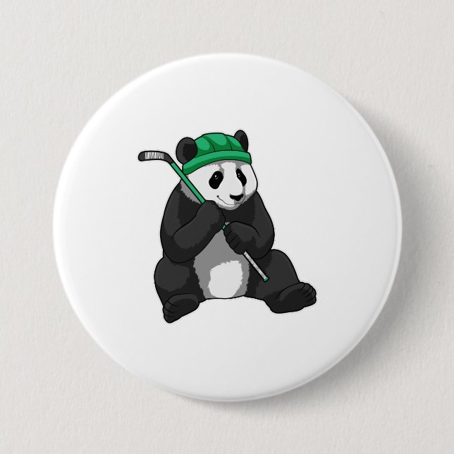 Panda at Ice hockey with Ice hockey stick 7.5 Cm Round Badge (Front)