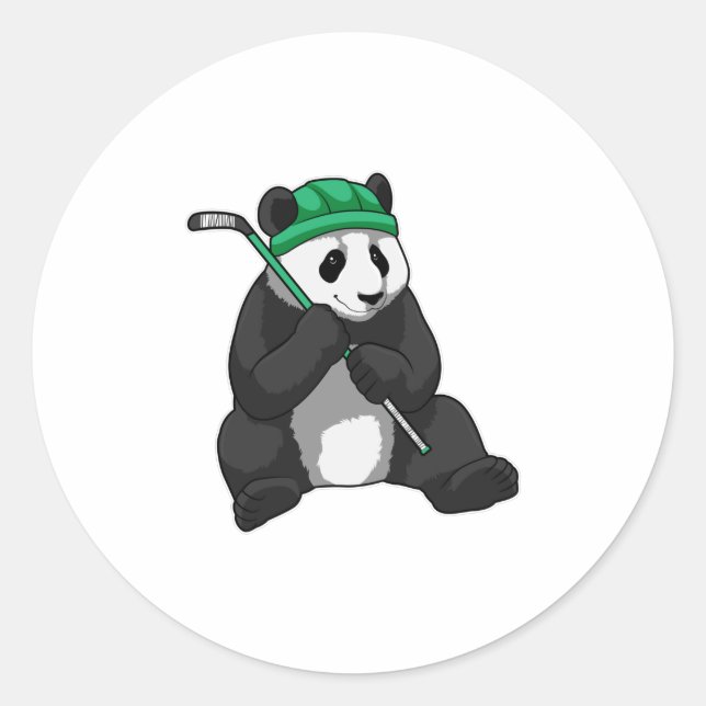 Panda at Ice hockey with Ice hockey stick Classic Round Sticker (Front)