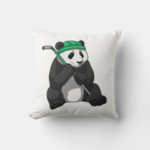 Panda at Ice hockey with Ice hockey stick Cushion