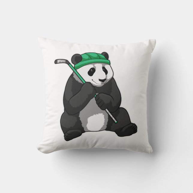 Panda at Ice hockey with Ice hockey stick Cushion (Front)