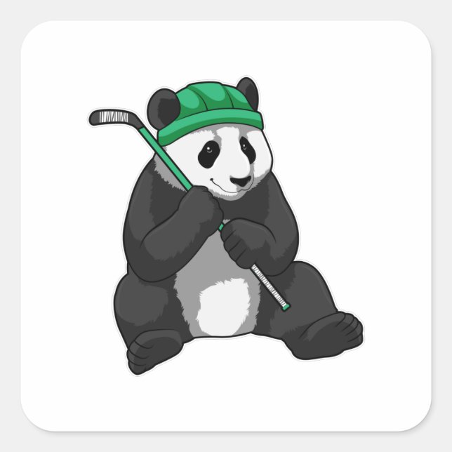 Panda at Ice hockey with Ice hockey stick Square Sticker (Front)