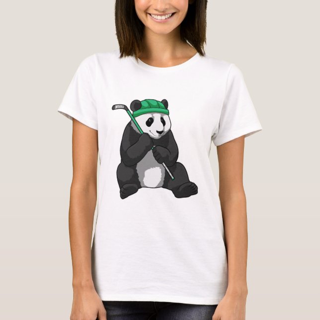 Panda at Ice hockey with Ice hockey stick T-Shirt (Front)