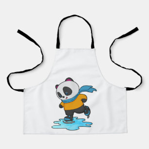 Panda at Ice skating with Ice skates & Scarf Apron