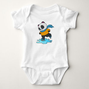 Panda at Ice skating with Ice skates & Scarf Baby Bodysuit