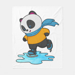 Panda at Ice skating with Ice skates & Scarf Fleece Blanket