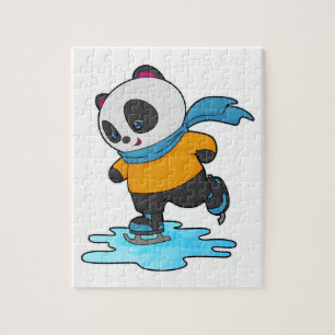 Panda at Ice skating with Ice skates & Scarf Jigsaw Puzzle