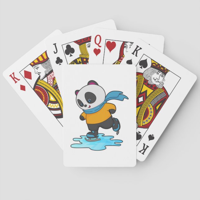 Panda at Ice skating with Ice skates & Scarf Playing Cards (Back)