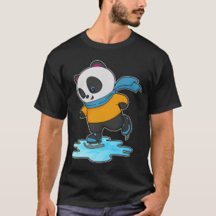Panda at Ice skating with Ice skates & Scarf T-Shirt