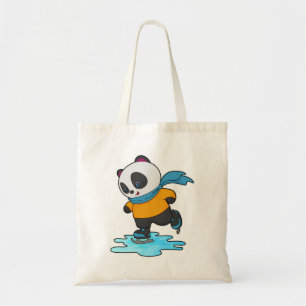 Panda at Ice skating with Ice skates & Scarf Tote Bag